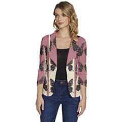 Butterflies Pink Old Ancient Texture Decorative Women s One-button 3/4 Sleeve Short Jacket