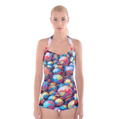 Pattern Seamless Balls Colorful Rainbow Colors Boyleg Halter Swimsuit  by 99art