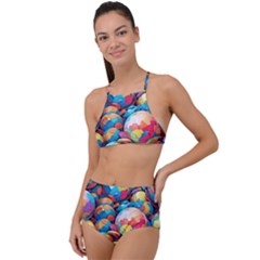 Pattern Seamless Balls Colorful Rainbow Colors High Waist Tankini Set