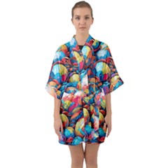 Pattern Seamless Balls Colorful Rainbow Colors Half Sleeve Satin Kimono  by 99art