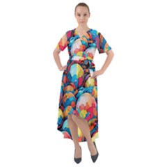 Pattern Seamless Balls Colorful Rainbow Colors Front Wrap High Low Dress by 99art