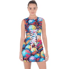 Pattern Seamless Balls Colorful Rainbow Colors Lace Up Front Bodycon Dress by 99art