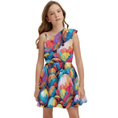 Pattern Seamless Balls Colorful Rainbow Colors Kids  One Shoulder Party Dress by 99art