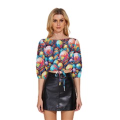 Pattern Seamless Balls Colorful Rainbow Colors Mid Sleeve Drawstring Hem Top