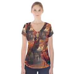 Collage Art Ai Wow Awesome Short Sleeve Front Detail Top by 99art