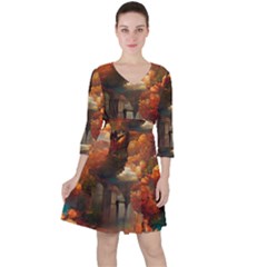 Collage Art Ai Wow Awesome Quarter Sleeve Ruffle Waist Dress by 99art