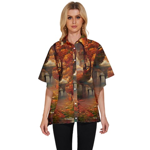 Collage Art Ai Wow Awesome Women s Batwing Button Up Shirt by 99art