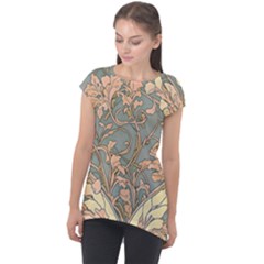 Art Nouveau Vintage Retro Pattern Floral Cap Sleeve High Low Top by 99art