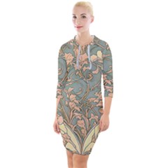 Art Nouveau Vintage Retro Pattern Floral Quarter Sleeve Hood Bodycon Dress by 99art