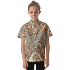 Art Nouveau Vintage Retro Pattern Floral Kids  Short Sleeve Shirt by 99art