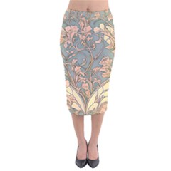 Art Nouveau Vintage Retro Pattern Floral Velvet Midi Pencil Skirt by 99art