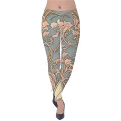 Art Nouveau Vintage Retro Pattern Floral Velvet Leggings by 99art