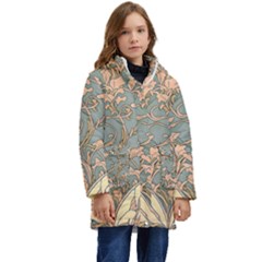 Art Nouveau Vintage Retro Pattern Floral Kids  Hooded Longline Puffer Jacket by 99art