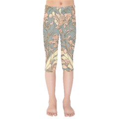 Art Nouveau Vintage Retro Pattern Floral Kids  Capri Leggings  by 99art