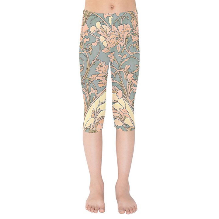 Art Nouveau Vintage Retro Pattern Floral Kids  Capri Leggings 