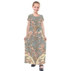 Art Nouveau Vintage Retro Pattern Floral Kids  Short Sleeve Maxi Dress by 99art