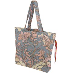 Art Nouveau Vintage Retro Pattern Floral Drawstring Tote Bag by 99art