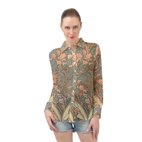 Art Nouveau Vintage Retro Pattern Floral Long Sleeve Chiffon Shirt by 99art