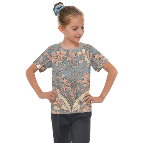 Art Nouveau Vintage Retro Pattern Floral Kids  Mesh Piece Tee by 99art