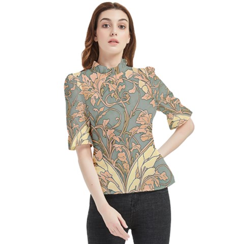 Art Nouveau Vintage Retro Pattern Floral Frill Neck Blouse by 99art