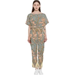 Art Nouveau Vintage Retro Pattern Floral Batwing Lightweight Chiffon Jumpsuit by 99art