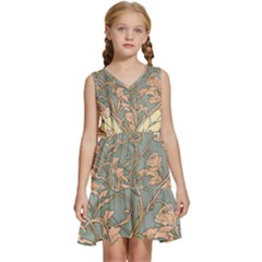 Art Nouveau Vintage Retro Pattern Floral Kids  Sleeveless Tiered Mini Dress by 99art