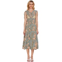 Art Nouveau Vintage Retro Pattern Floral V-neck Drawstring Shoulder Sleeveless Maxi Dress