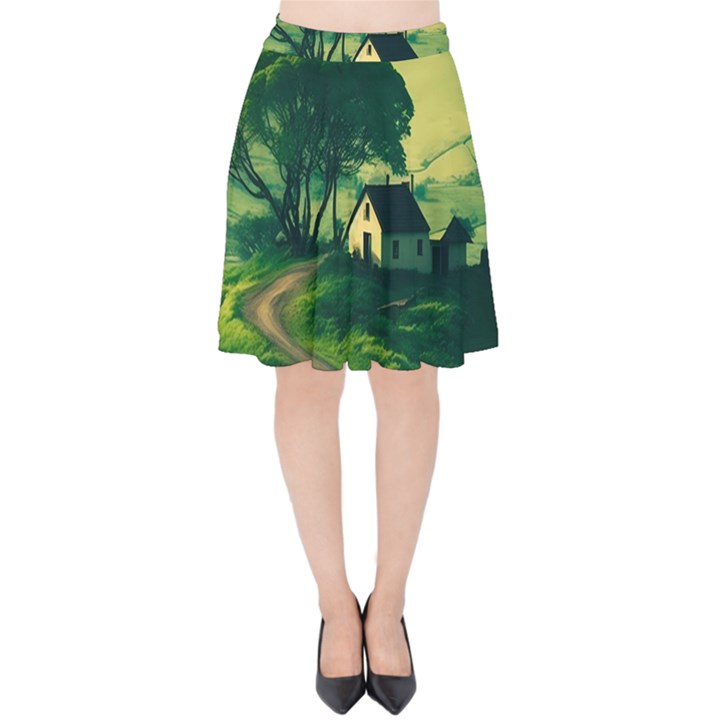 Landscape Scenery Nature Artwork Velvet High Waist Skirt