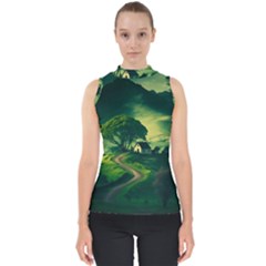 Landscape Scenery Nature Artwork Mock Neck Shell Top by 99art