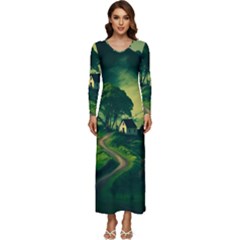 Landscape Scenery Nature Artwork Long Sleeve Longline Maxi Dress by 99art