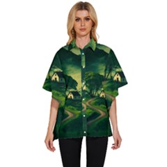 Landscape Scenery Nature Artwork Women s Batwing Button Up Shirt