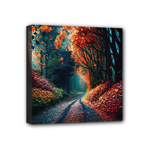 Forest Autumn Fall Painting Mini Canvas 4  X 4  (stretched) by 99art