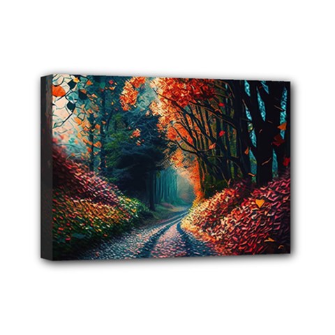 Forest Autumn Fall Painting Mini Canvas 7  X 5  (stretched) by 99art