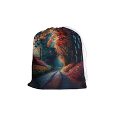 Forest Autumn Fall Painting Drawstring Pouch (medium) by 99art