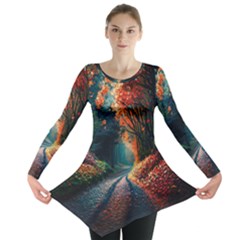 Forest Autumn Fall Painting Long Sleeve Tunic  by 99art