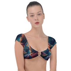 Forest Autumn Fall Painting Cap Sleeve Ring Bikini Top by 99art