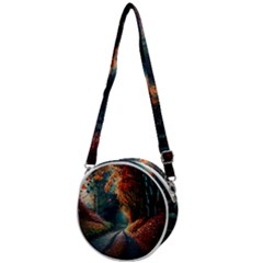 Forest Autumn Fall Painting Crossbody Circle Bag by 99art