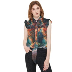 Forest Autumn Fall Painting Frill Detail Shirt by 99art