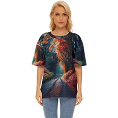 Forest Autumn Fall Painting Oversized Basic Tee by 99art