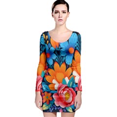 Flowers Bloom Spring Colorful Artwork Decoration Long Sleeve Bodycon Dress by 99art