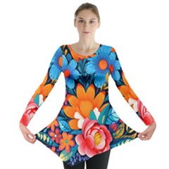 Flowers Bloom Spring Colorful Artwork Decoration Long Sleeve Tunic  by 99art