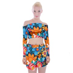 Flowers Bloom Spring Colorful Artwork Decoration Off Shoulder Top With Mini Skirt Set by 99art