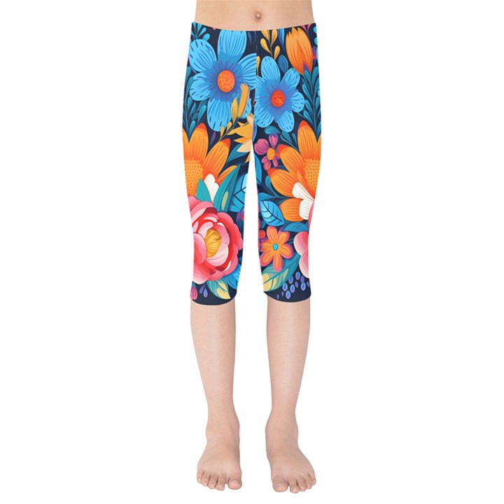 Flowers Bloom Spring Colorful Artwork Decoration Kids  Capri Leggings 