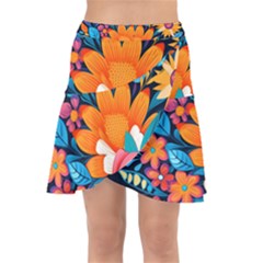 Flowers Bloom Spring Colorful Artwork Decoration Wrap Front Skirt by 99art