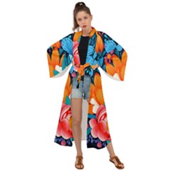 Flowers Bloom Spring Colorful Artwork Decoration Maxi Kimono by 99art