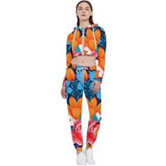 Flowers Bloom Spring Colorful Artwork Decoration Cropped Zip Up Lounge Set by 99art