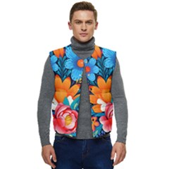 Flowers Bloom Spring Colorful Artwork Decoration Men s Short Button Up Puffer Vest	 by 99art