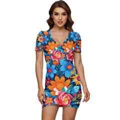 Flowers Bloom Spring Colorful Artwork Decoration Low Cut Cap Sleeve Mini Dress by 99art