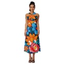 Flowers Bloom Spring Colorful Artwork Decoration Sleeveless Cross Front Cocktail Midi Chiffon Dress View1