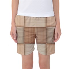 Wooden Wickerwork Texture Square Pattern Women s Basketball Shorts by 99art